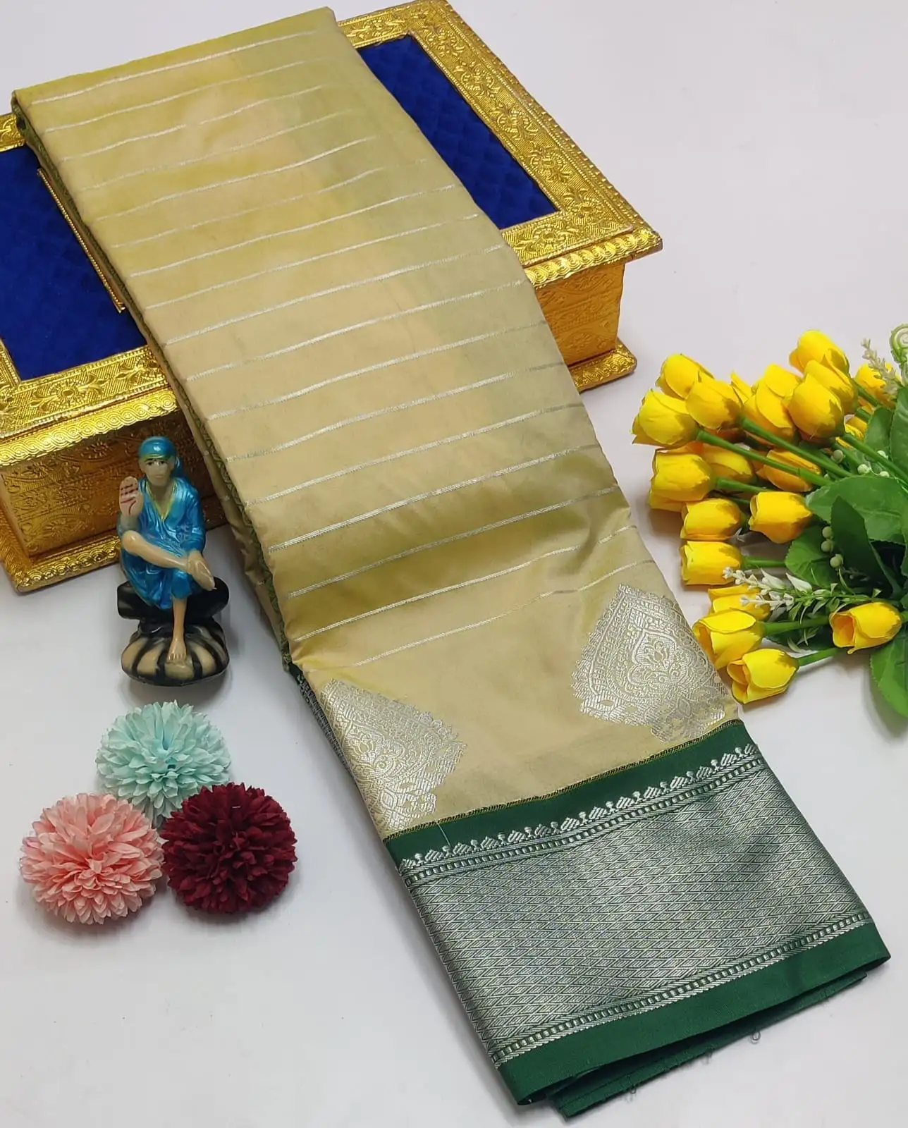 Korvai Tana Fine Zari Stripe Semi Silk Saree